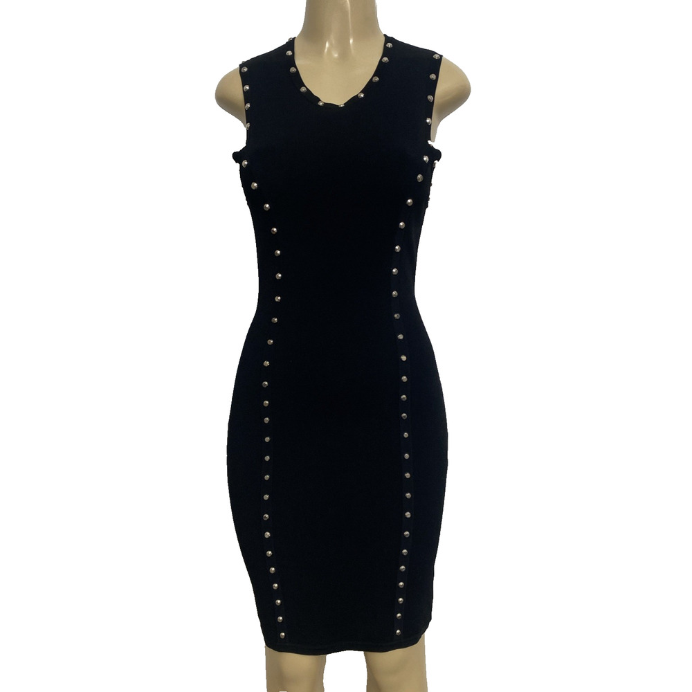 Michael Kors Collection Dress Black Studded Sheath Mini Sleeveless Stretch S